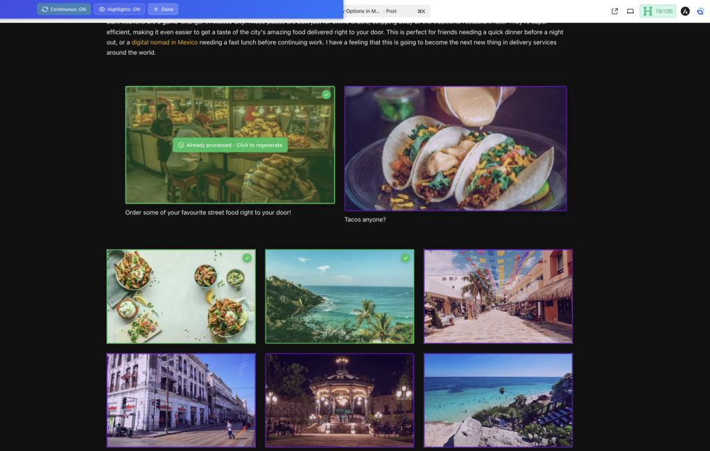 Street food in Mexico City, tacos, and coastal views are showcased in this image gallery